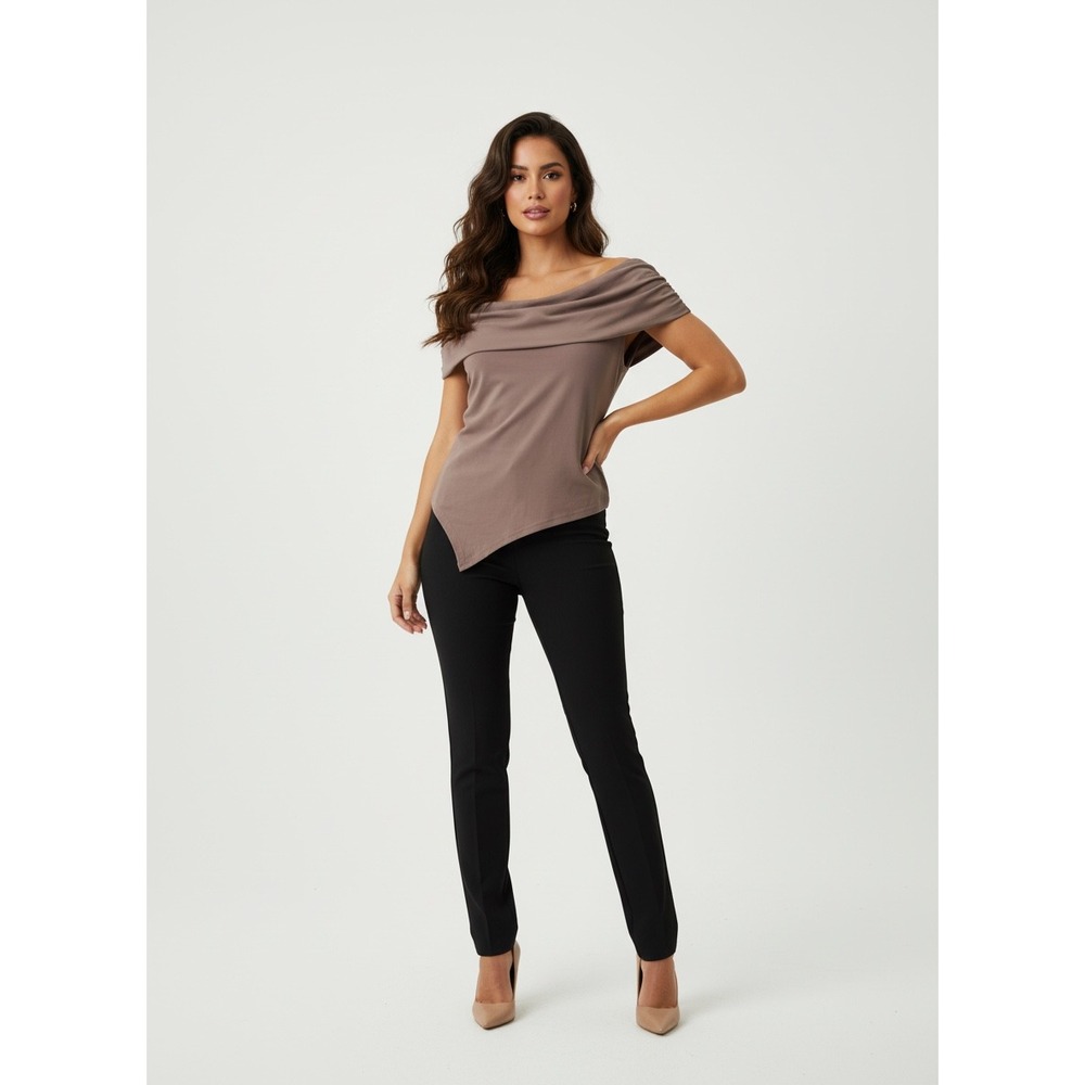 Pelara Mocha Brown Off The Shoulder‎ Asymmetrical Hem Top PA015 Womens Medium